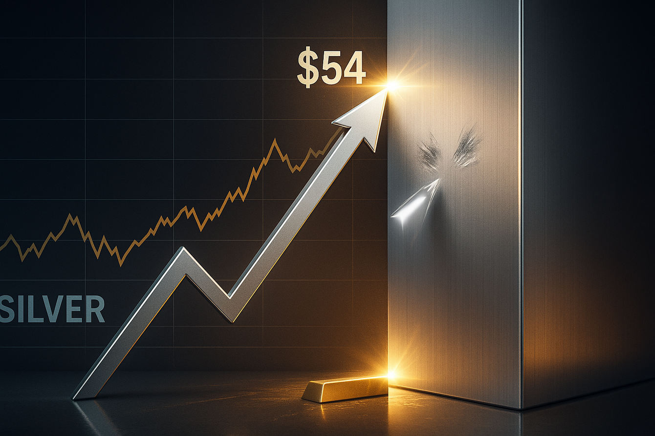 Giá bạc đạt đỉnh kép trên 54 usd/oz